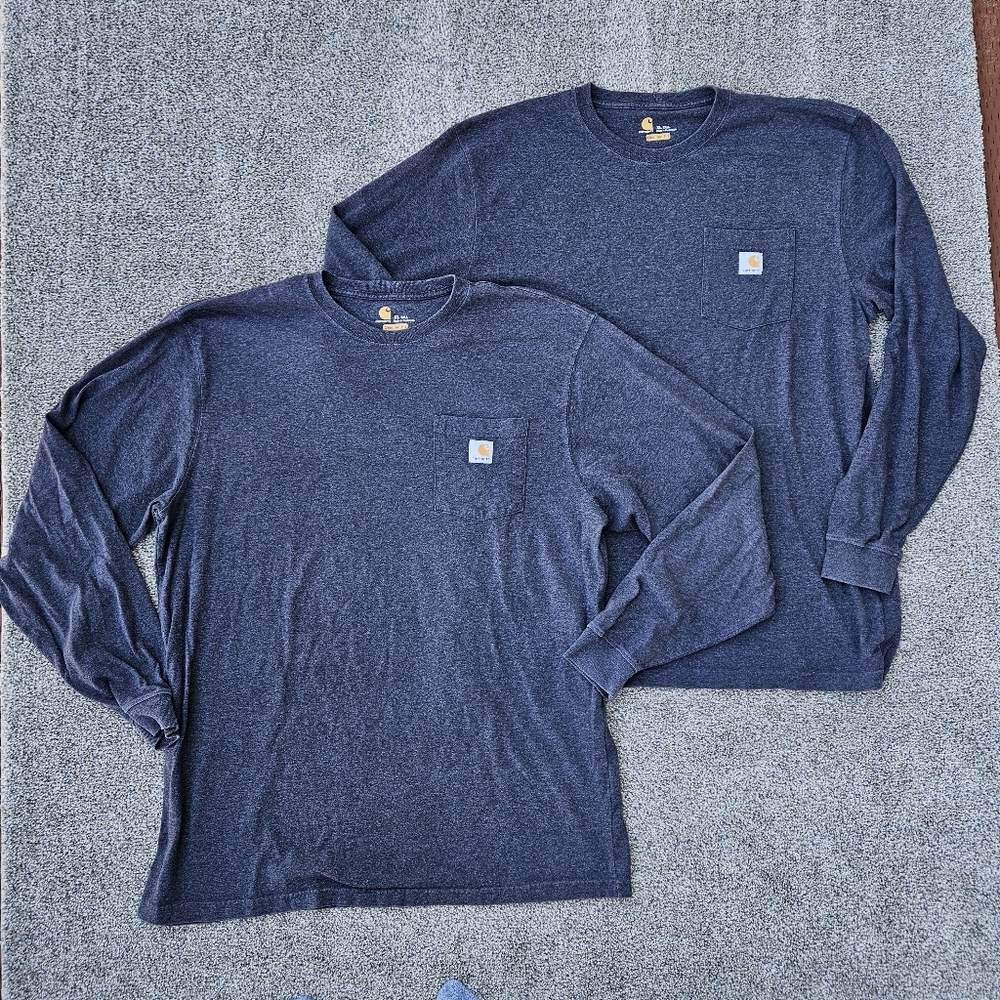 TWO Carhartt Men's Gray Long Sleeve Workwear Pocket T-Shirt XL Extra Large Tall